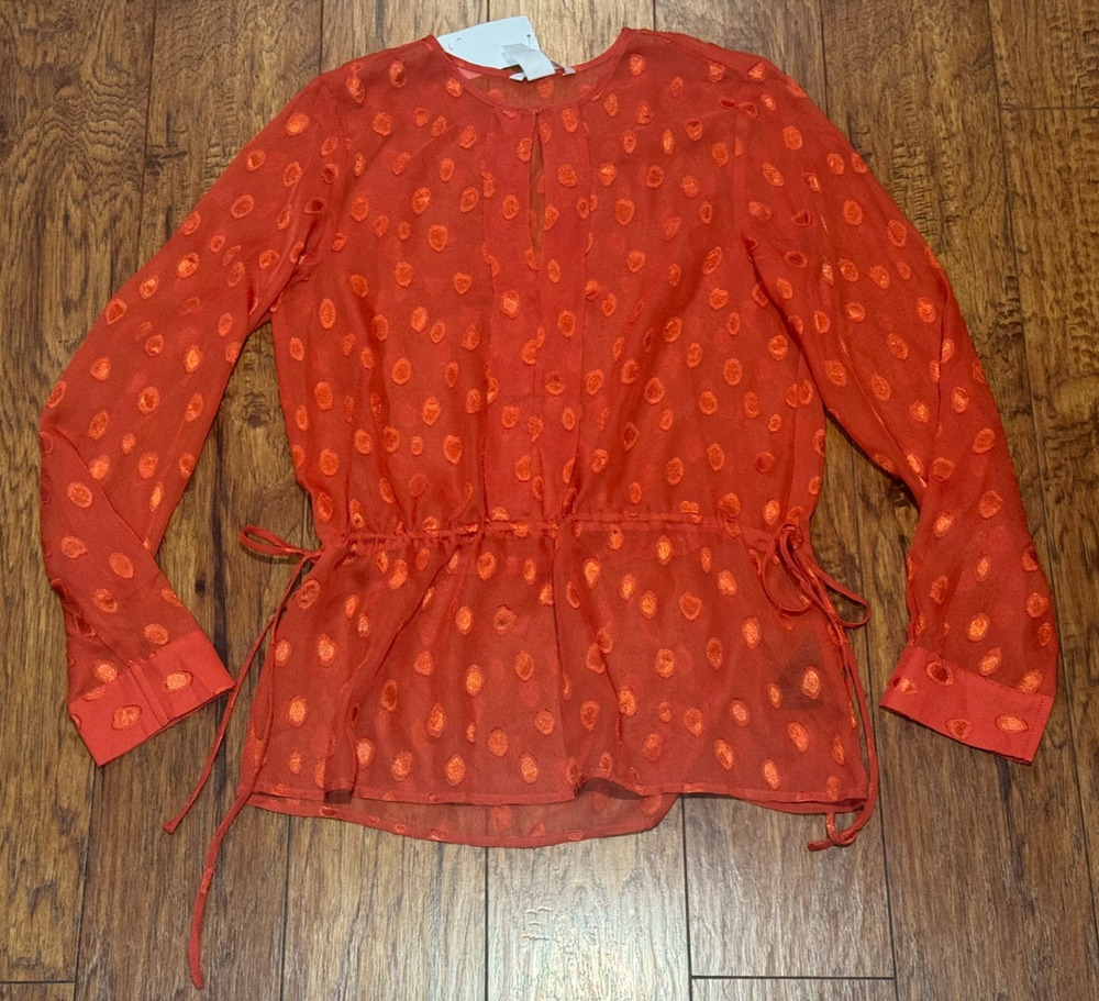 H&M Sheer Keyhole Boho Burnt Orange/Rust Blouse Top - Size 6